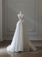Timeless A Line V Neckline Sequin Sleeveless White Wedding Dress Brides Dresses