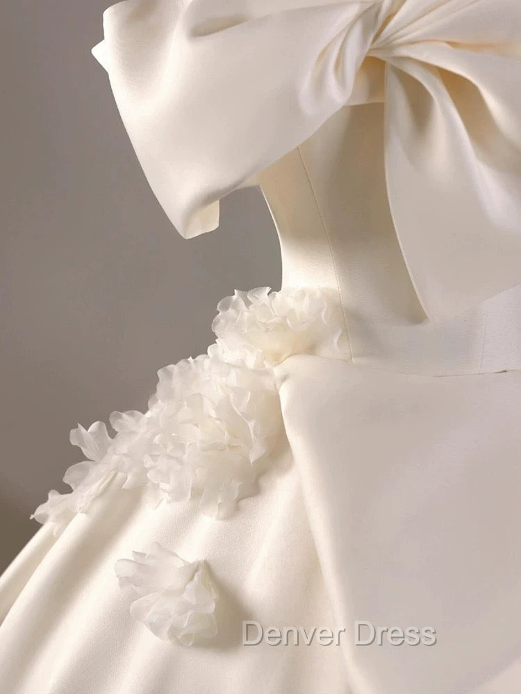 Timeless Ball Gowns Off The Shoulder Short Sleeves Satin White Wedding Dress Brides Dresses