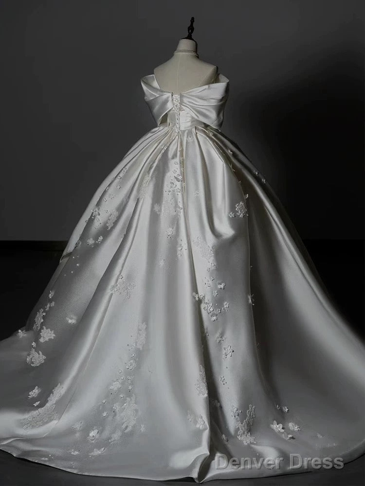 Timeless Ball Gowns Off The Shoulder White Satin Long Wedding Dress Bridal Dresses Secondary image