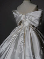 Timeless Ball Gown Off The Shoulder White Satin Long Wedding Dresses Bridal Dress