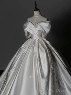 Timeless Ball Gown Off The Shoulder White Satin Long Wedding Dresses Bridal Dress