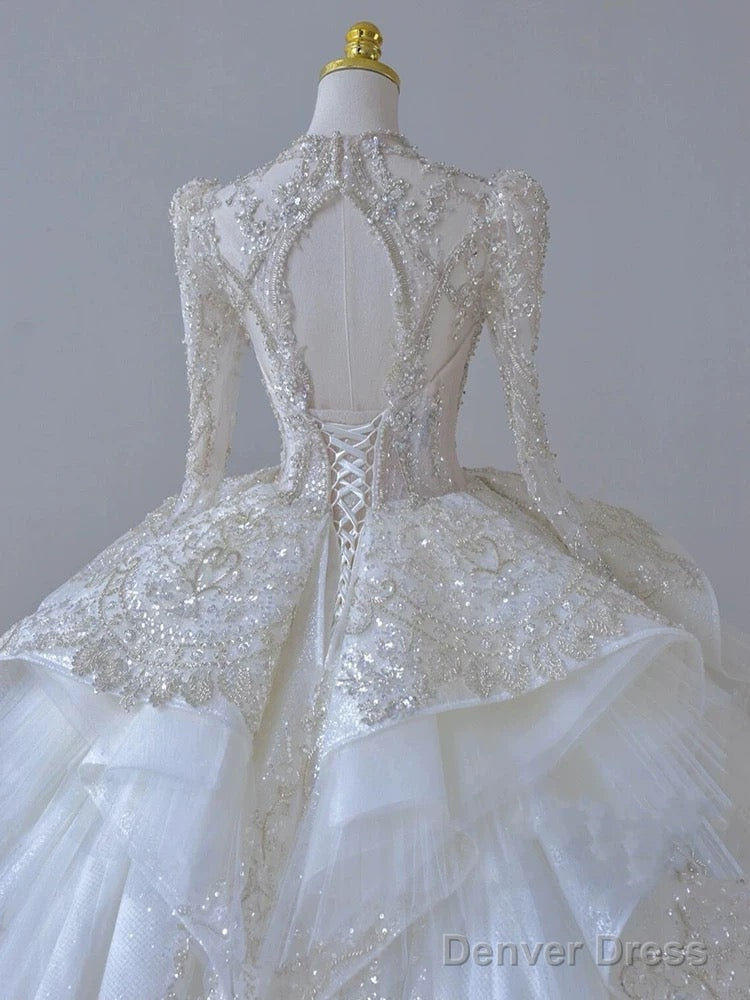 Timeless Ball Gowns Scoop Long Sleeves Lace White Wedding Dress Brides Dresses Secondary image