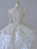 Timeless Ball Gowns Scoop Long Sleeves Lace White Wedding Dress Brides Dresses
