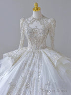 Timeless Ball Gown Scoop Long Sleeves Lace White Wedding Dresses Brides Dress