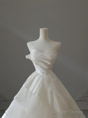 Timeless Ball Gown Strapless Satin Ivory Long Wedding Dress Bridal Dresses