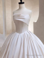 Timeless Ball Gown Strapless Satin White Wedding Dresses Brides Dress
