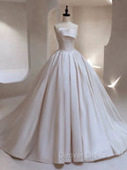 Timeless Ball Gowns Strapless Satin White Wedding Dress Brides Dresses