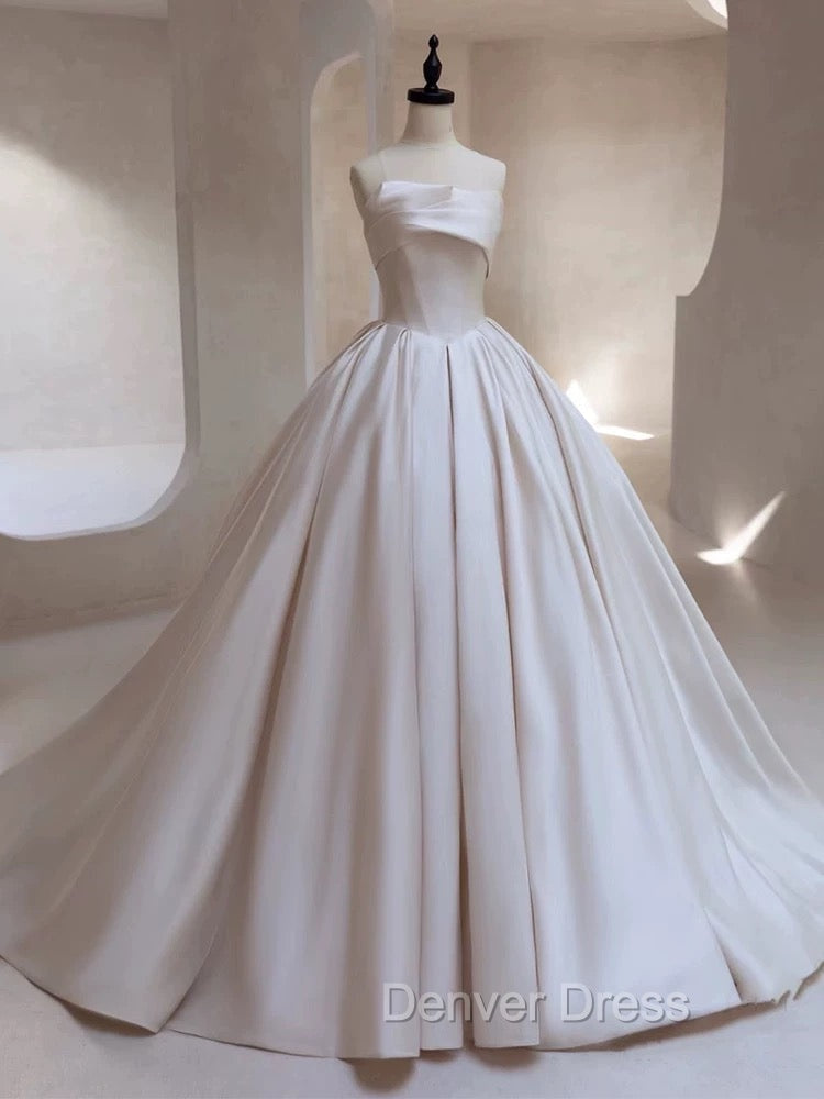 Timeless Ball Gowns Strapless Satin White Wedding Dress Brides Dresses