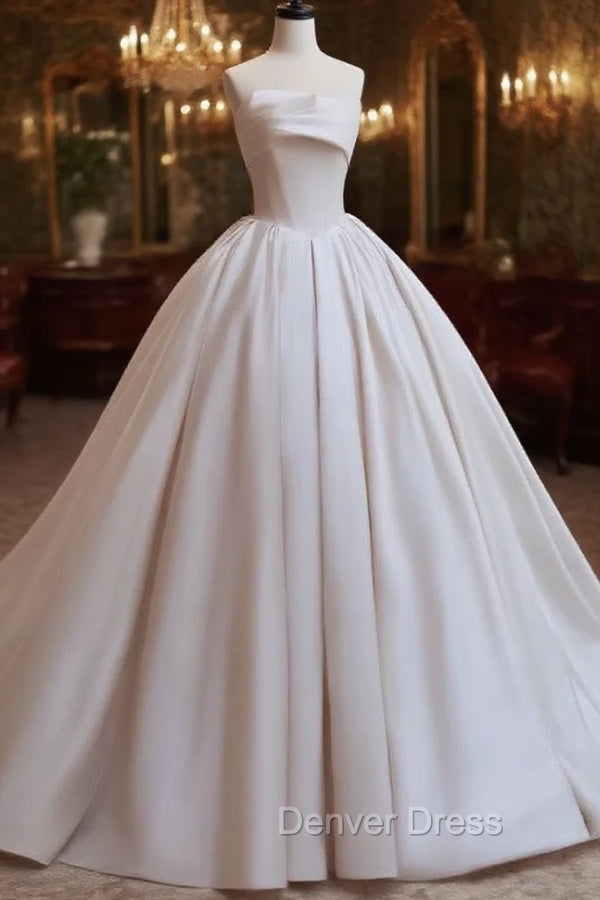 Timeless Ball Gowns Strapless Satin White Wedding Dress Brides Dresses Main image