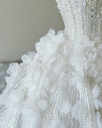 Timeless Ball Gown Sweetheart Sequin Floral White Wedding Dresses Brides Dresses
