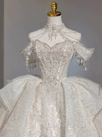 Timeless Ball Gown Sweetheart Short Sleeves Lace White Wedding Dresses Brides Dresses