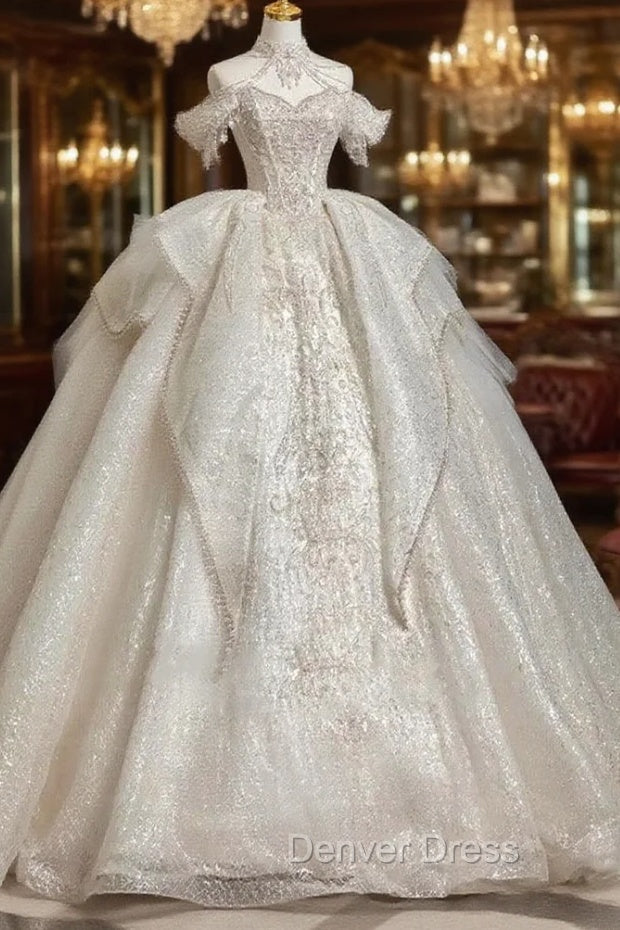 Timeless Ball Gown Sweetheart Short Sleeves Lace White Wedding Dresses Brides Dresses Main image