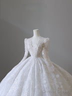Timeless Ball Gowns V Neckline Sequin Long Sleeves Wedding Dress Bridal Dresses