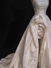 Timeless High Low Strapless Satin Ivory Wedding Dresses Brides Dress