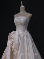 Timeless High Low Strapless Satin Ivory Wedding Dress Brides Dresses