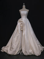 Timeless High Low Strapless Satin Ivory Wedding Dresses Brides Dresses