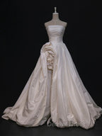 Timeless High Low Strapless Satin Ivory Wedding Dress Brides Dresses