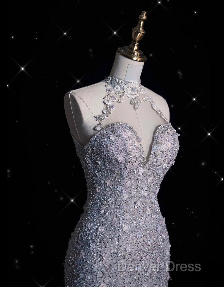 Timeless Mermaid High Neckline Sequin Ruffles Long Wedding Dress Bridal Dresses Secondary image
