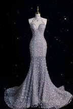 Timeless Mermaid High Neckline Sequin Ruffles Long Wedding Dresses Bridal Dresses