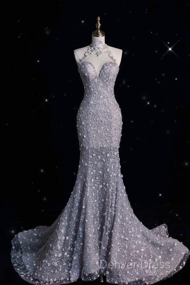 Timeless Mermaid High Neckline Sequin Ruffles Long Wedding Dresses Bridal Dresses