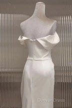 Timeless Mermaid Off The Shoulder Short Sleeves White Satin Wedding Dresses