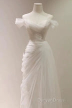 Timeless Mermaid Off The Shoulder Tulle White Wedding Dresses