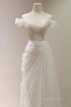 Timeless Mermaid Off The Shoulder Tulle White Wedding Dresses