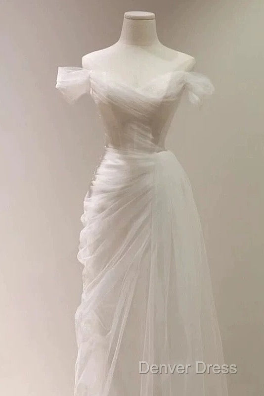 Timeless Mermaid Off The Shoulder Tulle White Wedding Dresses