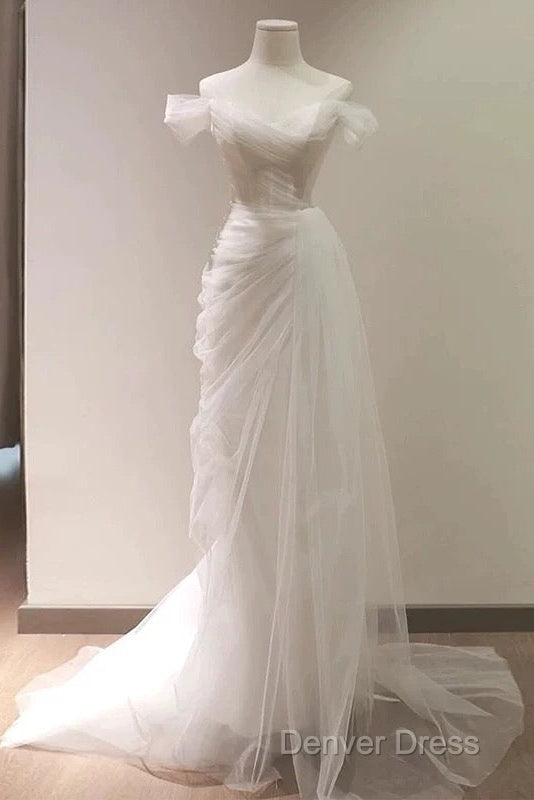 Timeless Mermaid Off The Shoulder Tulle White Wedding Dresses