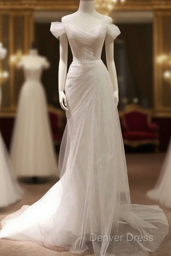 Timeless Mermaid Off The Shoulder Tulle White Wedding Dresses Main image