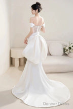 Timeless Mermaid Off The Shoulder White Satin Long Wedding Dress Bridal Dresses