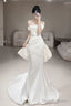 Timeless Mermaid Off The Shoulder White Satin Long Wedding Dress Bridal Dresses