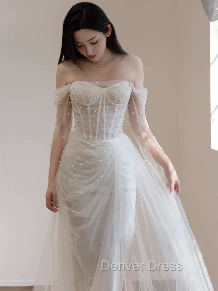 Timeless Mermaid Off The Shoulder White Tulle Long Wedding Dress Bridal Dresses Secondary image