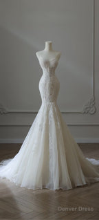 Timeless Mermaid Sweetheart Lace White Wedding Dresses Brides Dress