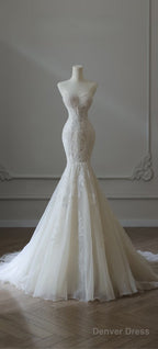 Timeless Mermaid Sweetheart Lace White Wedding Dress Brides Dresses