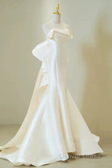 Timeless Mermaid Sweetheart White Satin Wedding Dresses