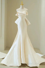 Timeless Mermaid Sweetheart White Satin Wedding Dresses