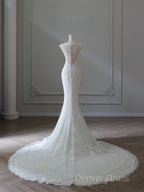 Timeless Mermaid V Neckline White Lace Wedding Dress Bridal Dresses