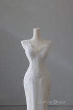 Timeless Mermaid V Neckline White Lace Wedding Dresses Bridal Dresses
