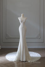 Timeless Mermaid V Neckline White Lace Wedding Dresses Bridal Dresses