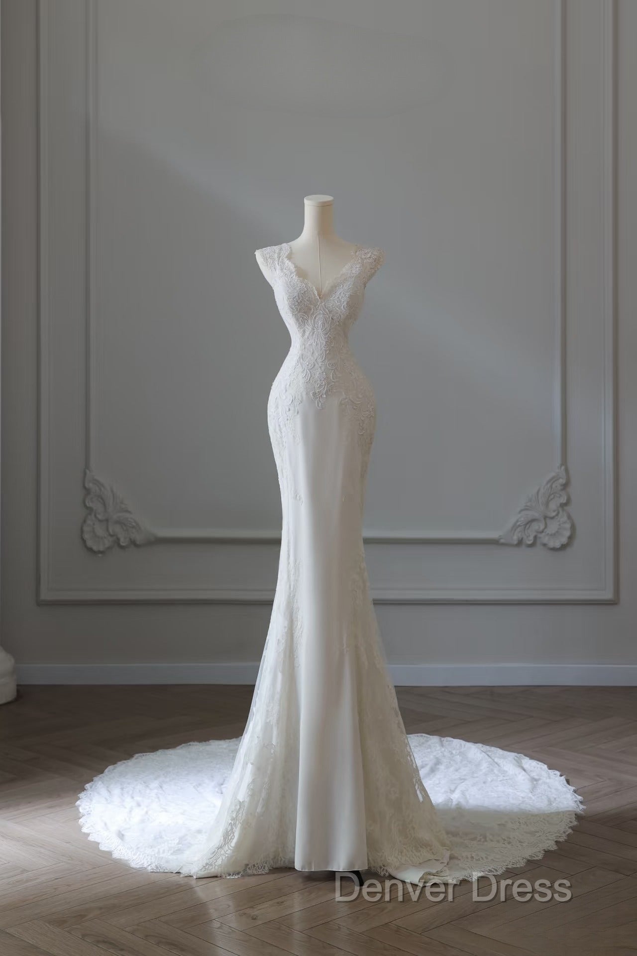 Timeless Mermaid V Neckline White Lace Wedding Dresses Bridal Dresses