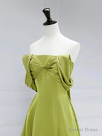 Atmosphere Green A Line Satin Off Shoulder Long Prom Dress Long Prom Luxury Dignified Prom Dresses