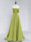 Atmosphere Green A-Line Satin Off Shoulder Long Prom Dress Long Formal Luxury Dignified Party dress