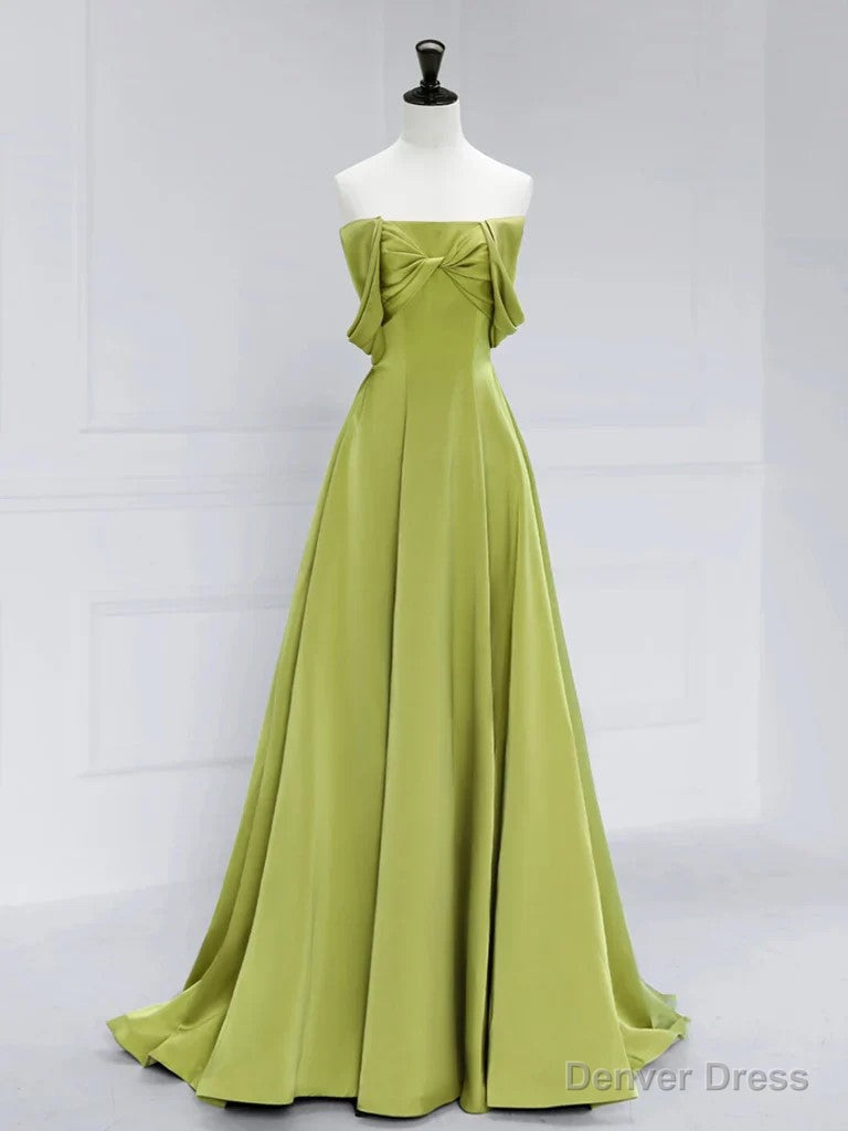 Atmosphere Green A Line Satin Off Shoulder Long Prom Dress Long Prom Luxury Dignified Prom Dresses Main image