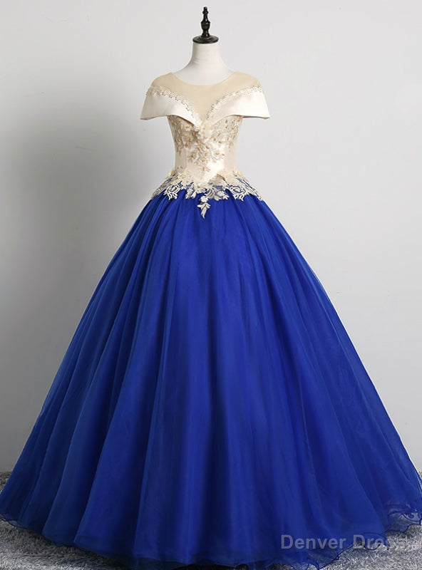To Choose From Blue Ball Gown Tulle Cap Sleeve Appliques Beading Quinceanera Dress Main image