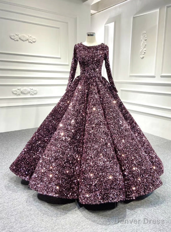 To Fit Your Style Fashion Pink Ball Gown Sequins Long Sleeve Prom Dress Main image