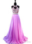 Top Beaded Crystal Light Purple Chiffon Backless Prom Dresses