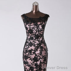 Top Black Lace Mermaid Prom Evening Gowns Sleeveless