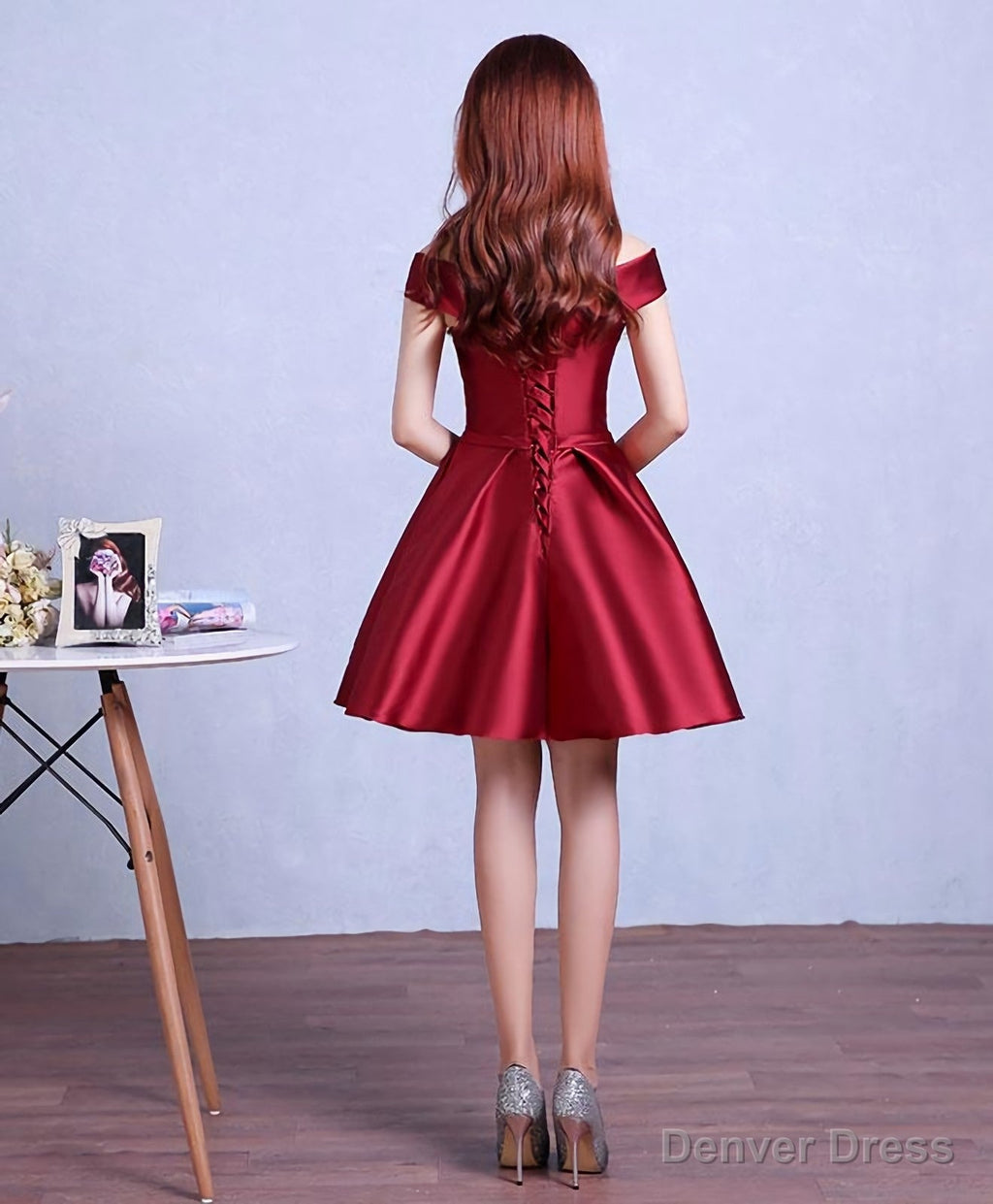 Burgundy Knee Length Prom Dress, Homecoming Dresses