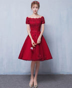 Cute Burgundy Lace Short Prom Dress Homecoming Dresses